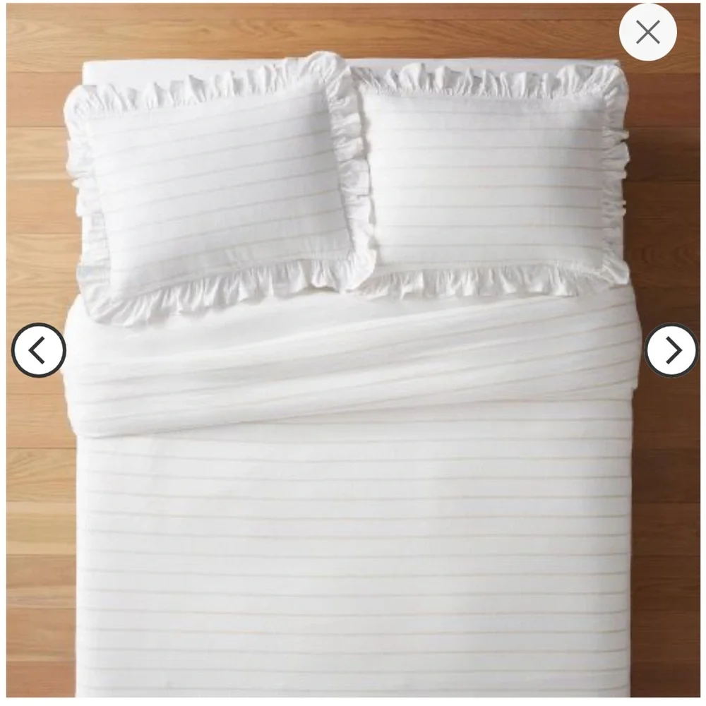 Yarn Dye Stripe with Ruffle Duvet Cover & Sham Set White/Khaki - ThStudio McGee